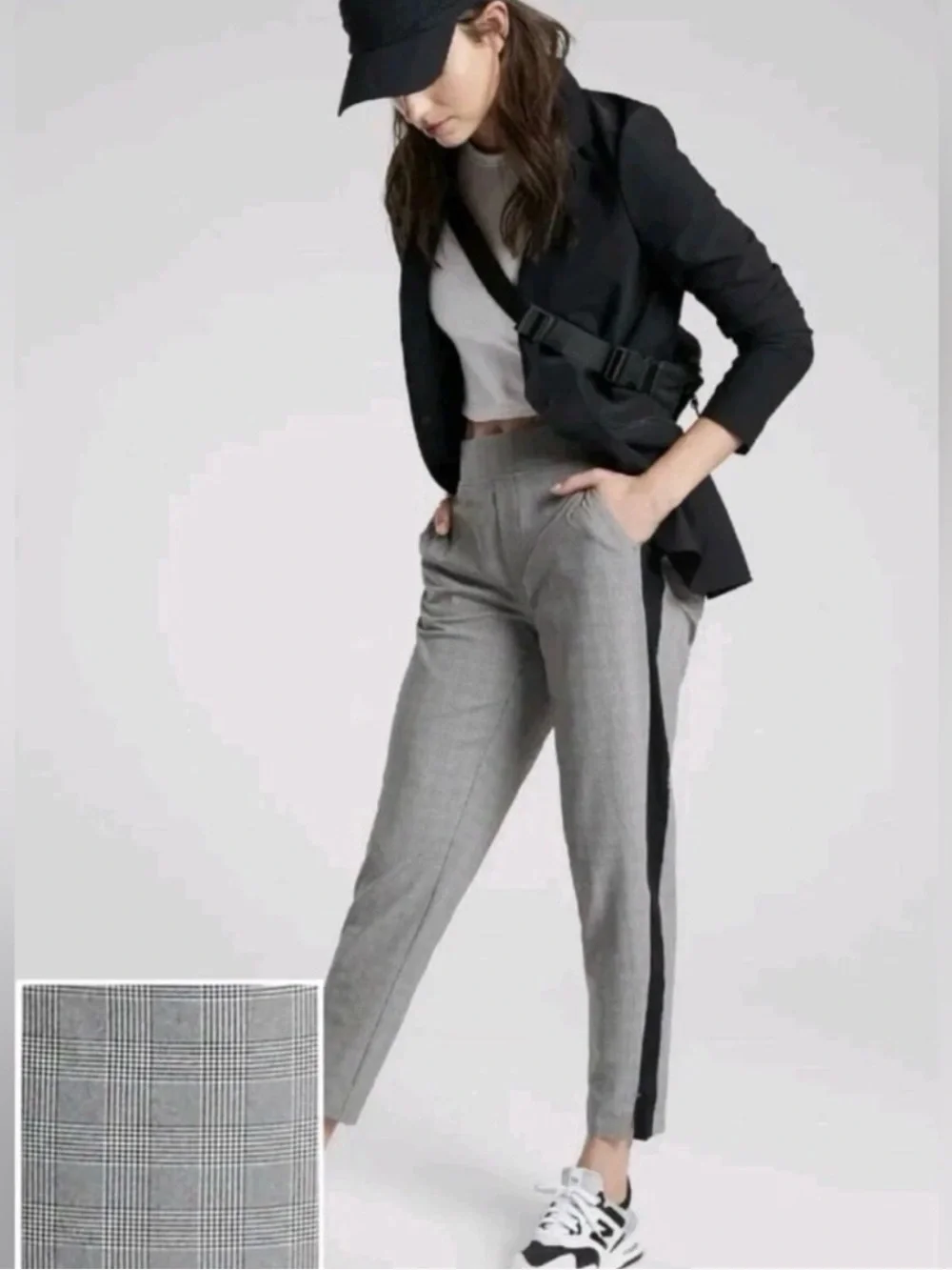 Athleta Brooklyn Plaid Ankle Pants with Black Side Stripe